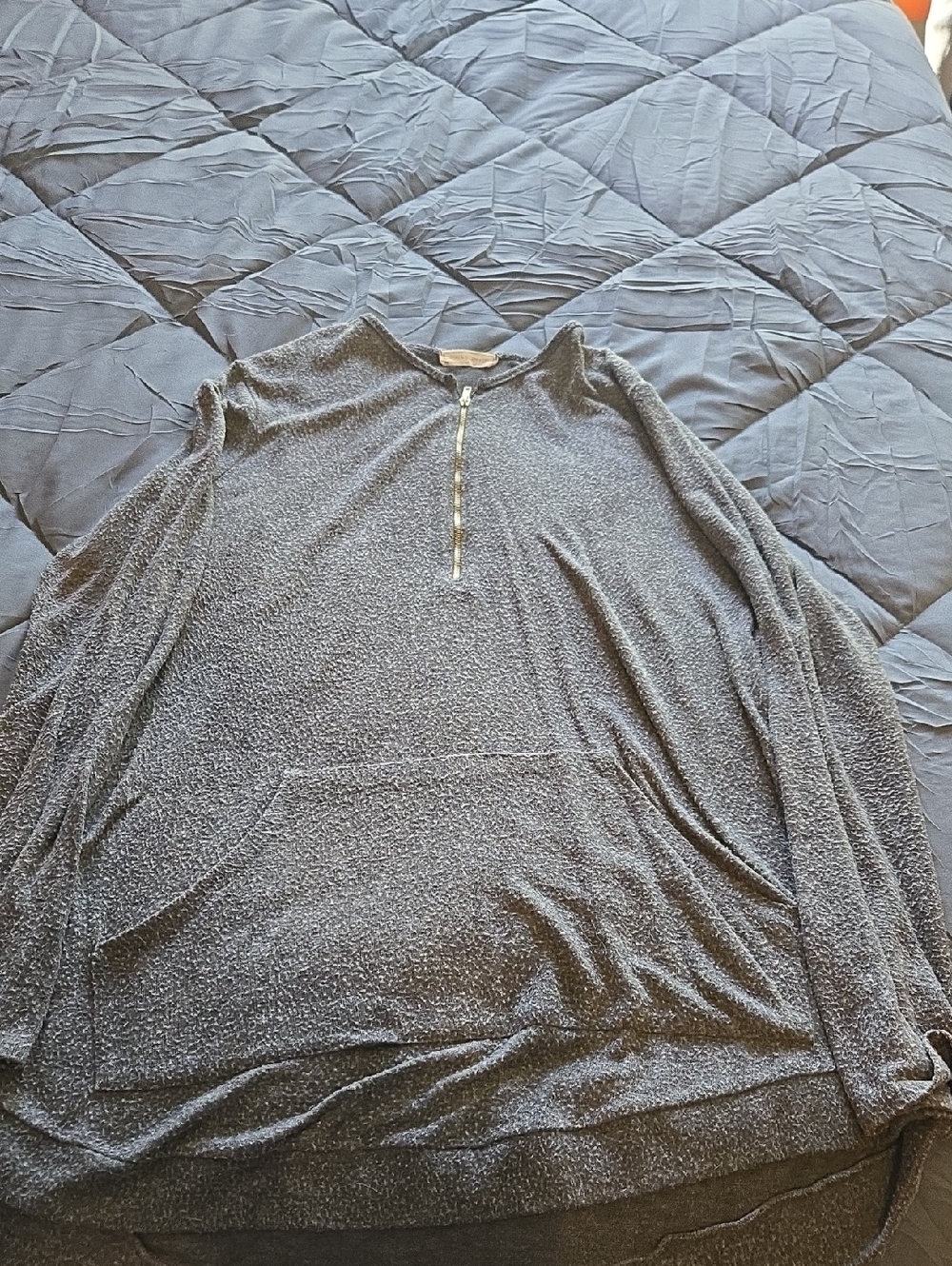 Women's Navy Half-Zip Pullover Hoodie with Kangaroo Pocket